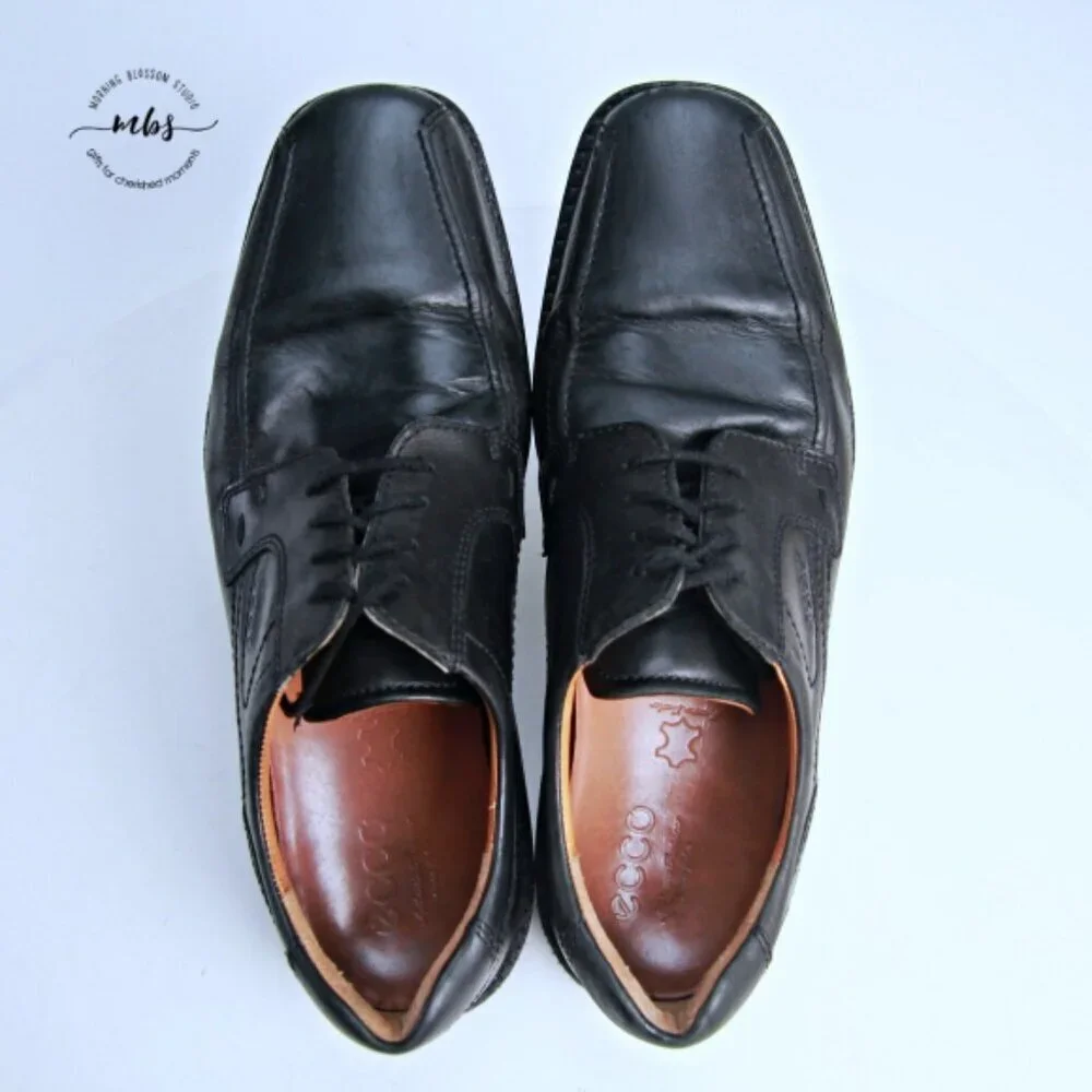 Ecco Lace‎ Up Leather Dress Shoes Black Men 12 - 12-5